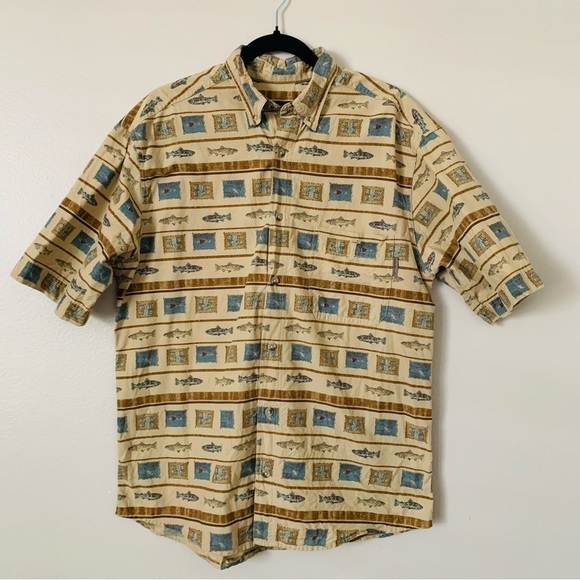 Woolrich Cream Fish Stripe Short Sleeve Button Shirt - Picture 1 of 11